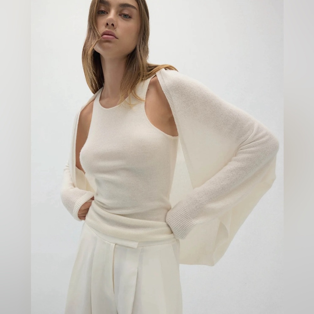 NakedCashmere Meli Shrug Ecru Cream Open Front Cardigan Medium 100% Cashmere